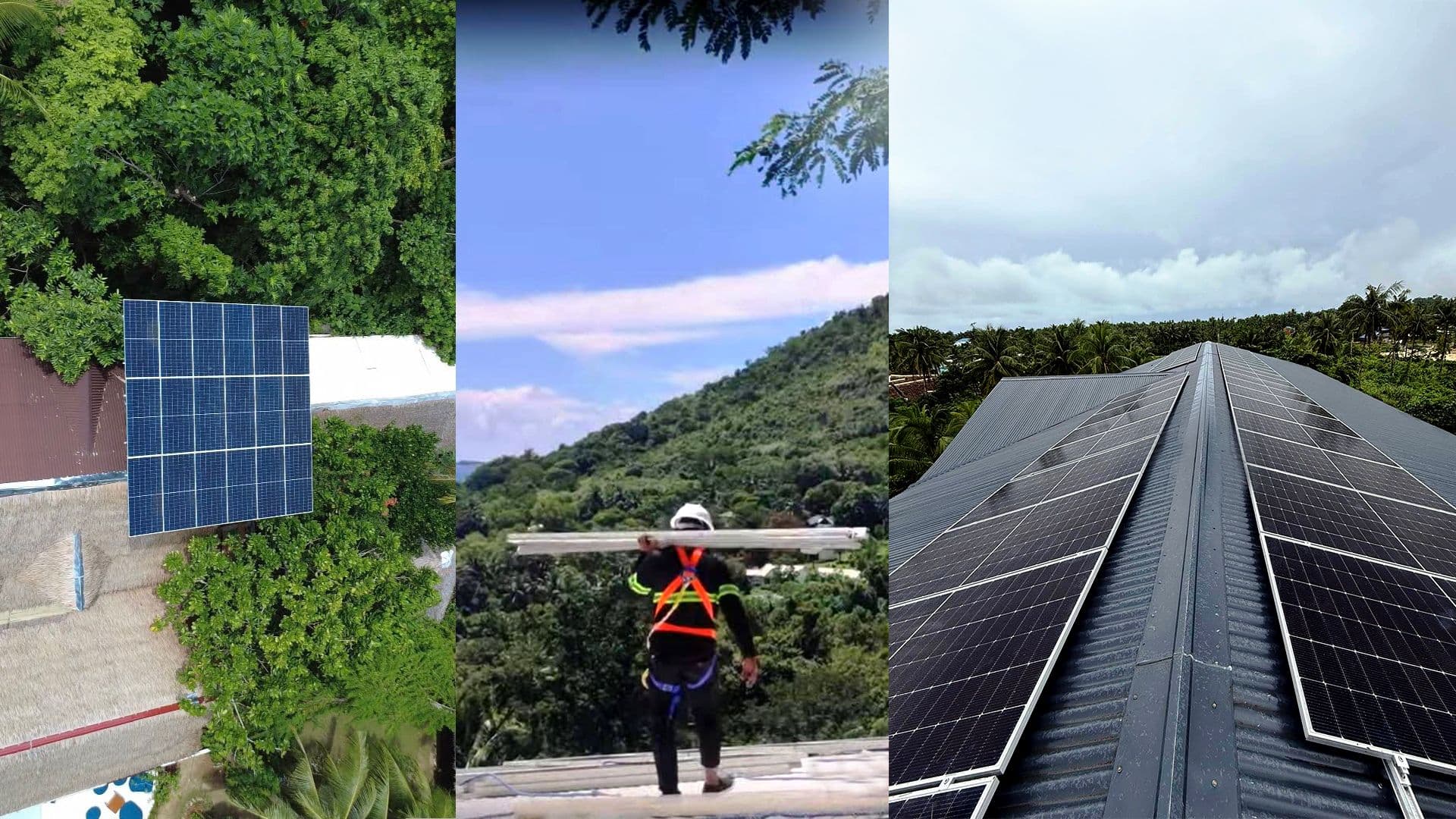 Onsolar technician installing solar panels on a roof